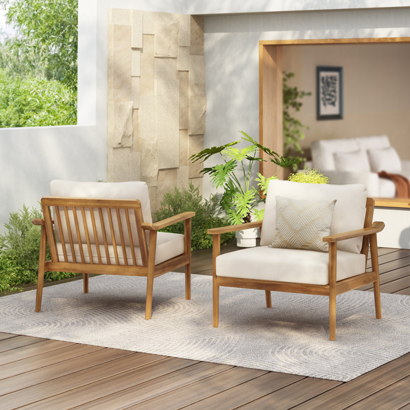 Fauteuils club de patio en bois d'acacia avec coussins