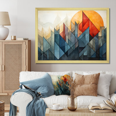 Paysage de montagne abstrait orange et vert - Art abstrait paysage mural