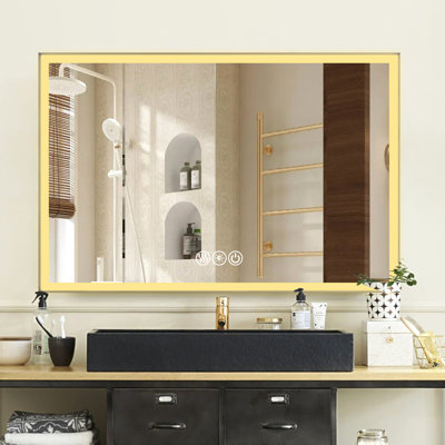 48*32In Bathroom Mirror With Led Frame, Fog, 3 Color Alterations Possible Options Wall 48X32in, Framed, Customizable