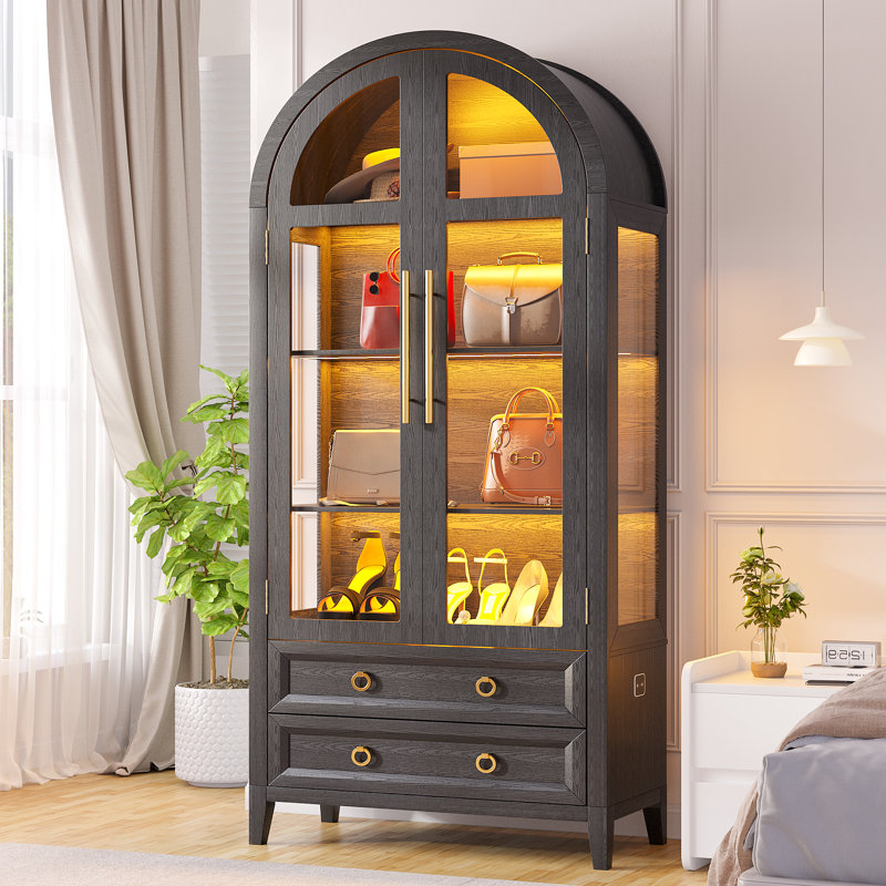 Freestanding Arch Display Cabinet with 3-Colour Light Modes and Motion Sensor, Black