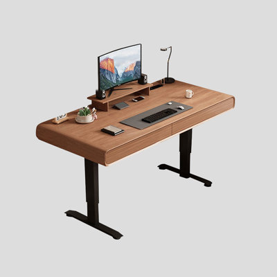 Black&Walnut Rectangular Solid Wood Standing desk with drawers desk by George Oliver