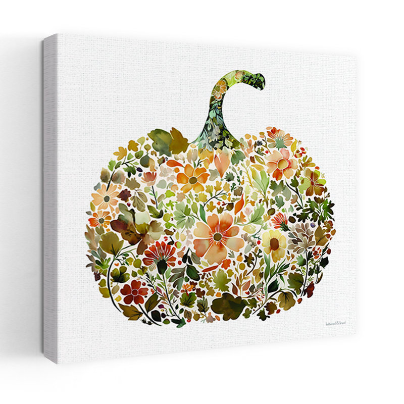 Art contemporain abstrait citrouille et pétales 1 automne, H 32 po x l 32 po
