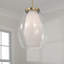 Luminaire suspendu 1 lumière en laiton vieilli l 13 po x H 18 po avec couches de verre blanc et transparent