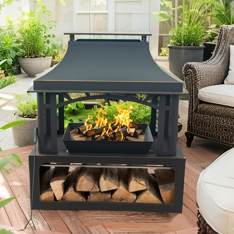 Jurgensen 45“H x 39"W Wood Burning Outdoor Pagoda style fire pit and fireplace