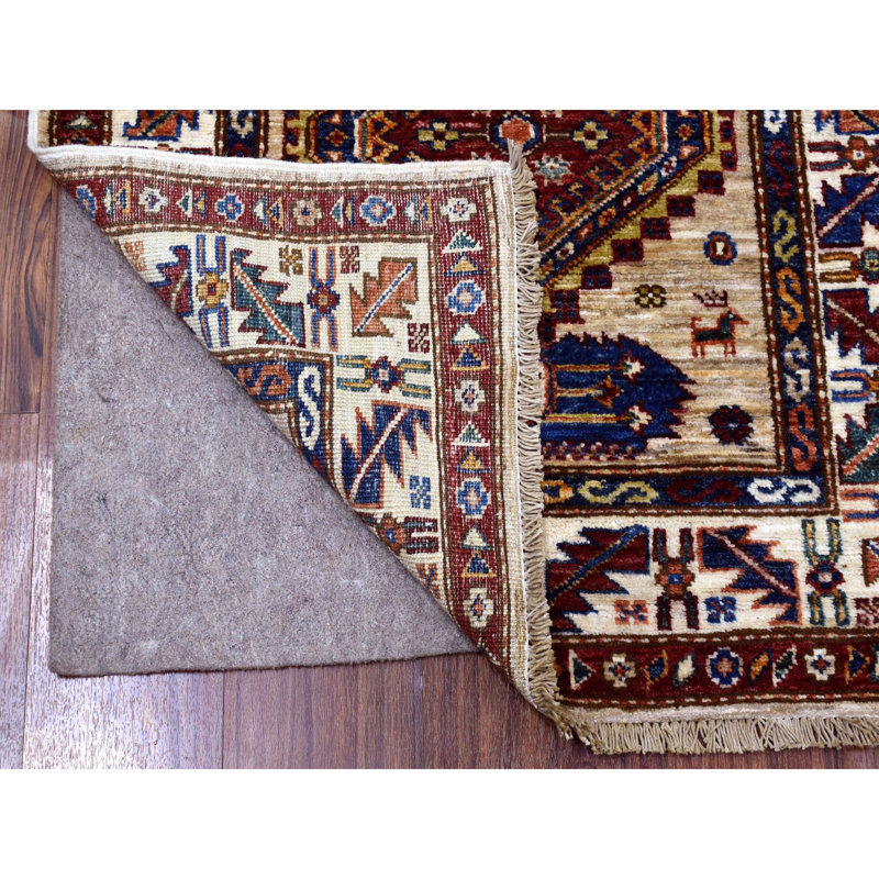 Tapis super Kazak en laine naturel à motif géométrique beige 2 pi 8 po x 10 pi 707874F874C14F9BAC73DA45C8057680