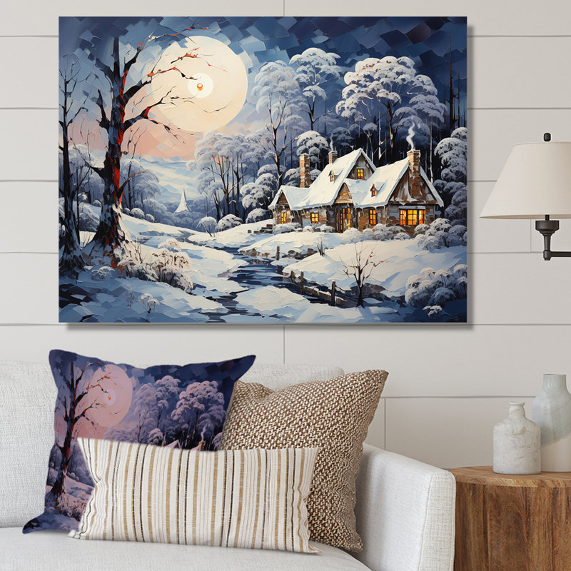 «Christmas Winter Cottage Scenery IV - Winter Landscape», art mural, Toile tendue, H 24 po x l 32 po x P 1 po