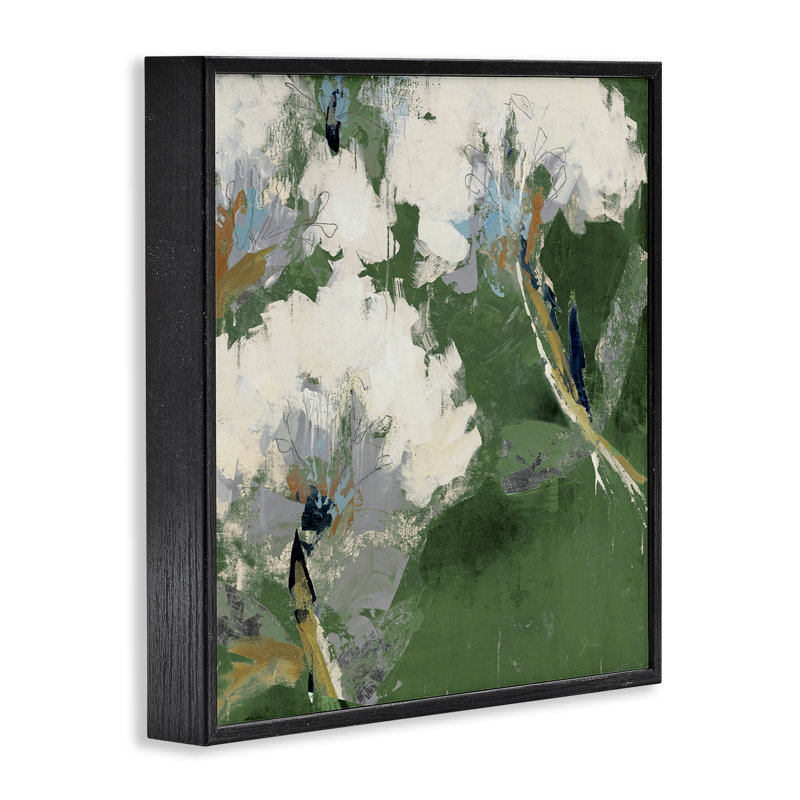 «Green & White Botanicals», art de la giclée encadrée par Liz Jardine, H 12 po x l 12 po, Giclée encadrée noir minuit