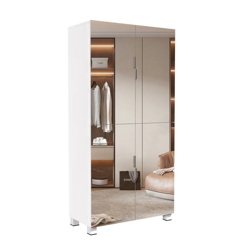 Armoire à chaussures avec 4 portes miroir - rangement de 50 po pour le hall d'entrée