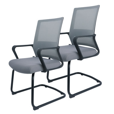Ensemble de 2 chaises de conférence en filet avec accoudoirs et base en métal