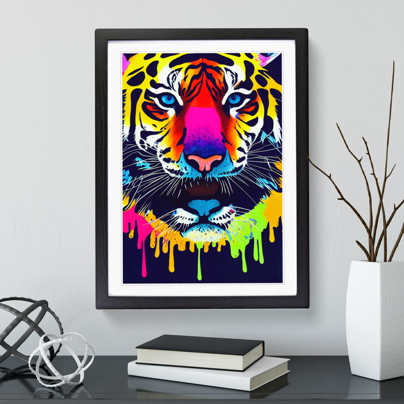 Tiger Splash No.5 Abstract - Single Picture Frame Painting, Black Framed, 64cm H x 46cm W x 2cm D