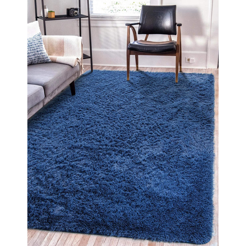 Tapis bleu marine à poils longs Shahen