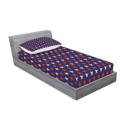 Ambesonne USA Fitted Sheet & Pillow Sham Dark Blue Cream Red