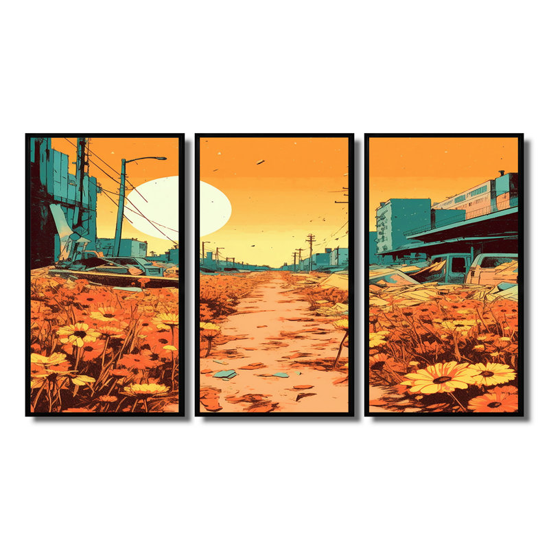 Ensemble de salon Gribble - City Buildings Wall Art, Cadre flottant noir, H 40 po x l 60 po x P 1 po