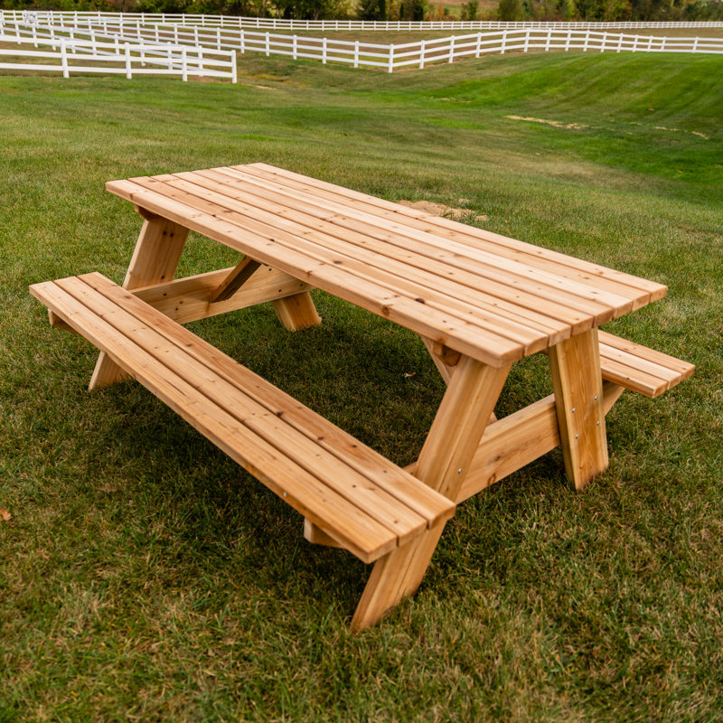 Premium Cedar Wood Rectangular Picnic Table with Rounded Corners