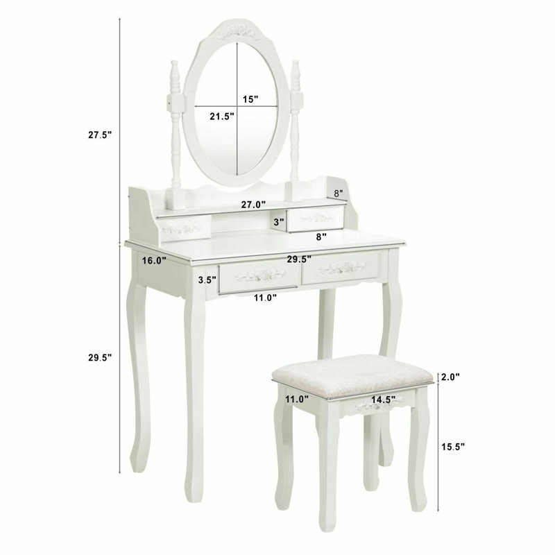 Dressing Table with Mirror, White