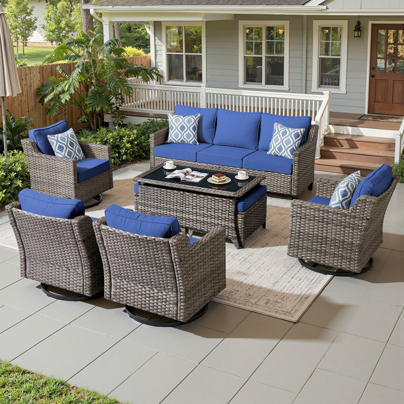 Wicker Patio Furniture Set - 8 Piece Rattan Outdoor Conversation Sets With 4 Wicker Patio Chairs,2 Ottomans And Coffee Table For Garden, Backyard, Balcony And Deck