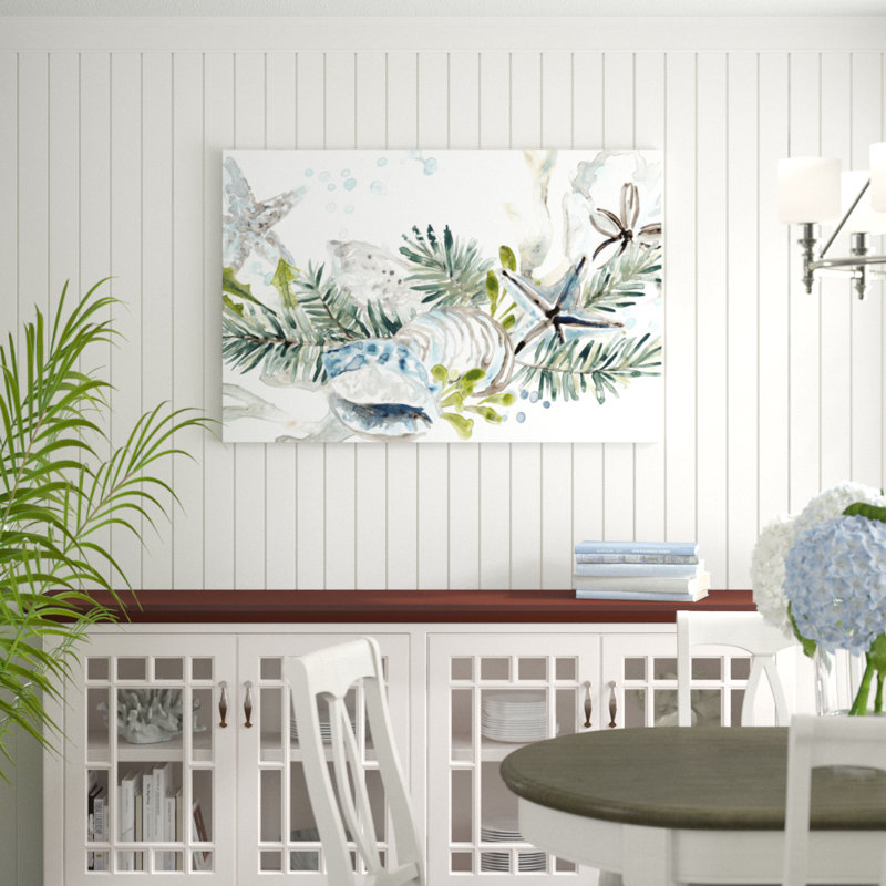 Coastal Christmas Shell Collection A by June Erica Vess - Painting Print, 81cm H x 122cm W, Black Floater Frame