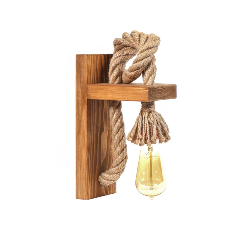 Handmade Rustic Table Lamp, Brown & Gold, 7.9 x 13.8 x 3.9 Inches | 100% Oven-Dried FIR Tree | IP20 | 2m Cable with On/Off Switch | Jute Rope Detail | Max 40W E27 Socket | Perfect for Modern & Rustic Decor