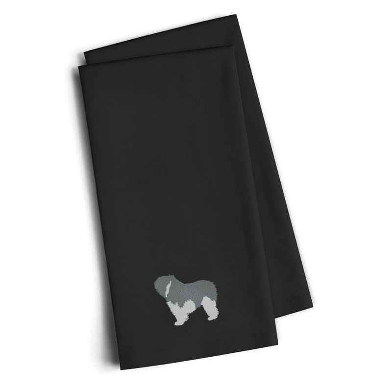 Serviette de cuisine à thé brodé plaine berger pour chien polonaise, Noir, H 25 po x l 16 po x P 0,1 po