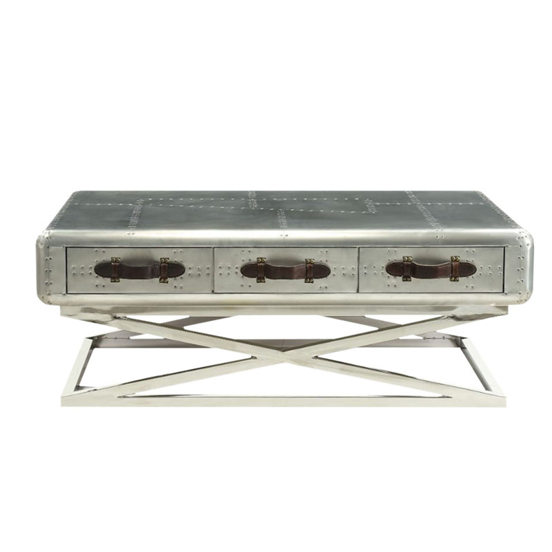 Aluminum Trunk Coffee Table with X-Shape Base and Storage