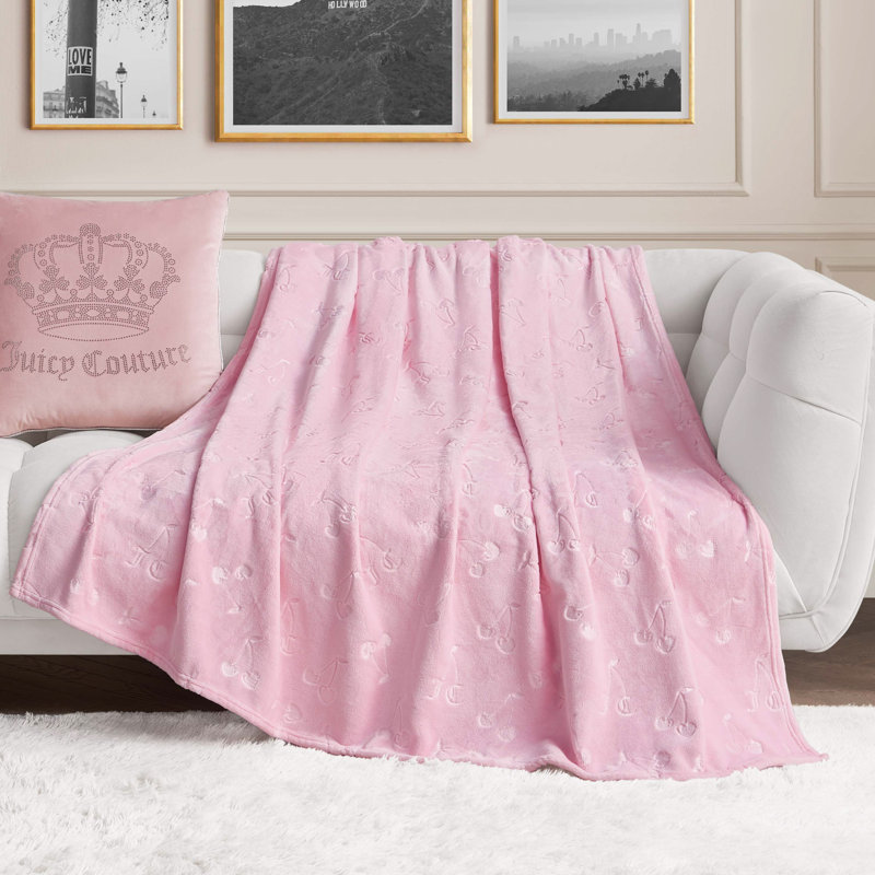 Juicy Couture 60" x 70" Embossed Plush Throw Blankets, Cherry Hearts