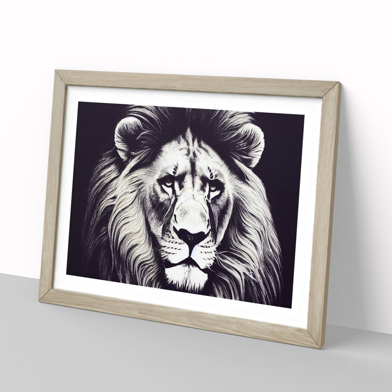 Select Lion - Framed Print, 25cm H x 34cm W x 2cm D, Oak