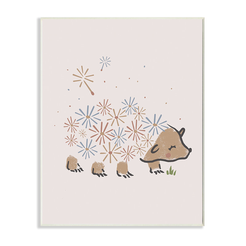 «Dandelion Flower Hedgehog» par Daphne Polselli - Impression sur toile, H 19 po x l 13 po x P 0,5 po, Plaque en bois