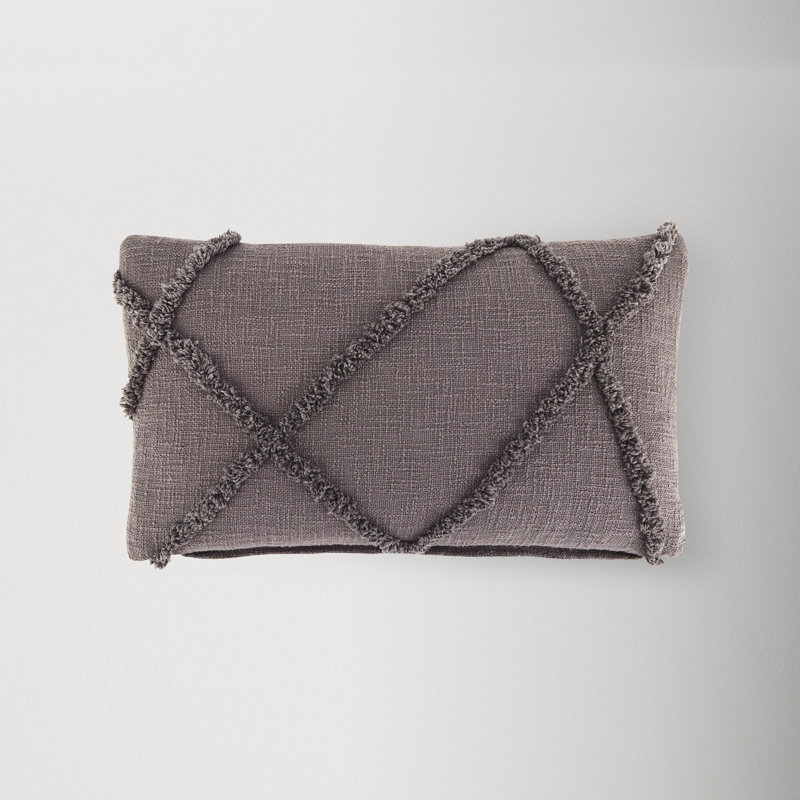 Gray Cotton Abstract Shaggy Detail Lumbar Pillow 14 x 24 in.