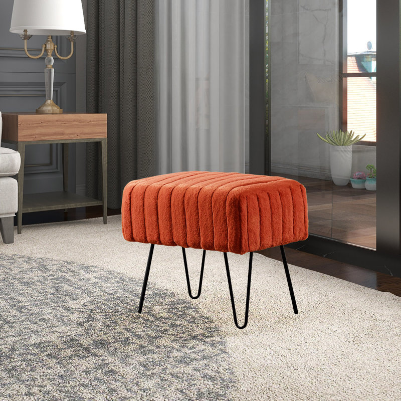 Defranco Upholstered Ottoman, Umber Faux Fur
