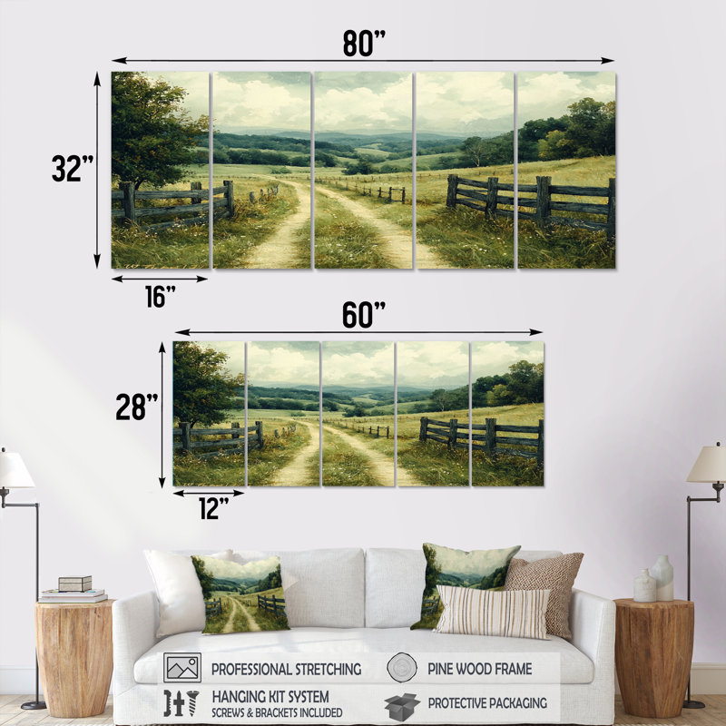 «Green Peaceful Valley I», ensemble d'art mural, H 32 po x l 80 po