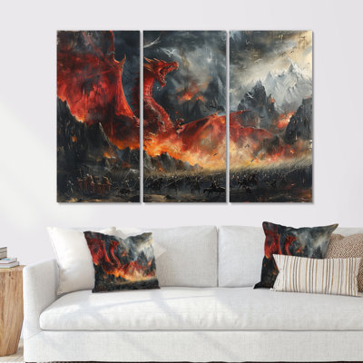 Bataille épique entre les dragons et les militaires III - ensemble d'art mural Dragons