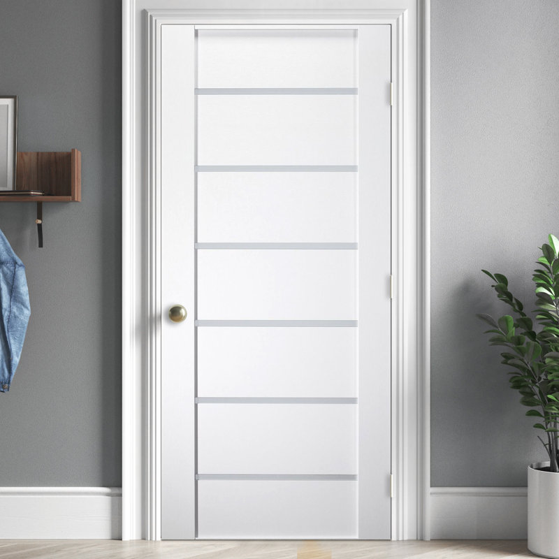 Porte standard étroite en verre et bois, H 28 po x l 80 po, À droite