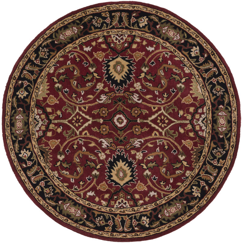 Tapis oriental en laine bourgogne et noir touffeté à la main Graziani, Rond 9 pi 9 po