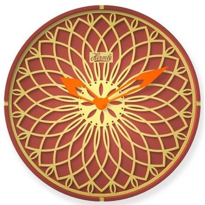 This vibrant wall clock features an intricate wood front panel, making it the perfect addition to any decor.