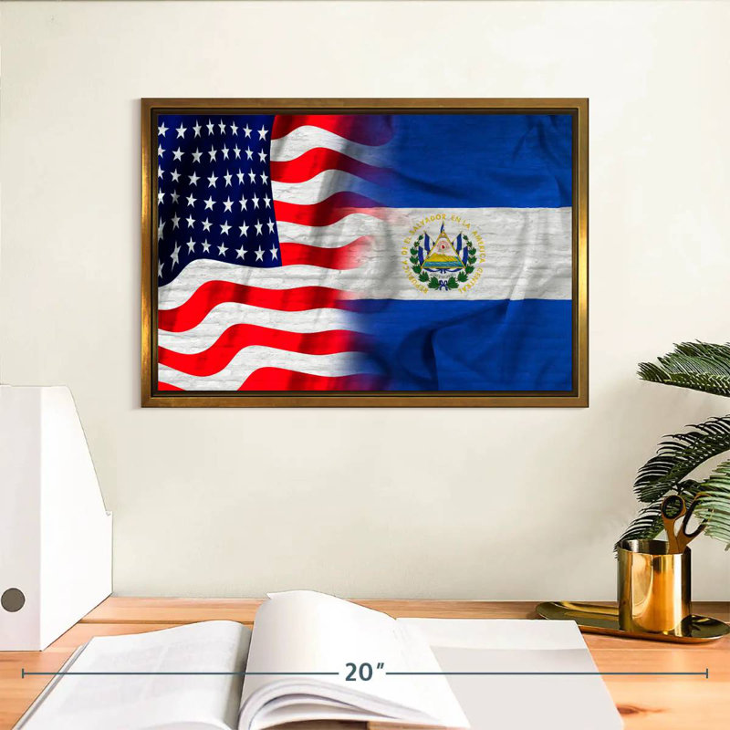 États-Unis et Salvador Nishi au Salvador, 13 po x 9 po, Cadre flottant doré