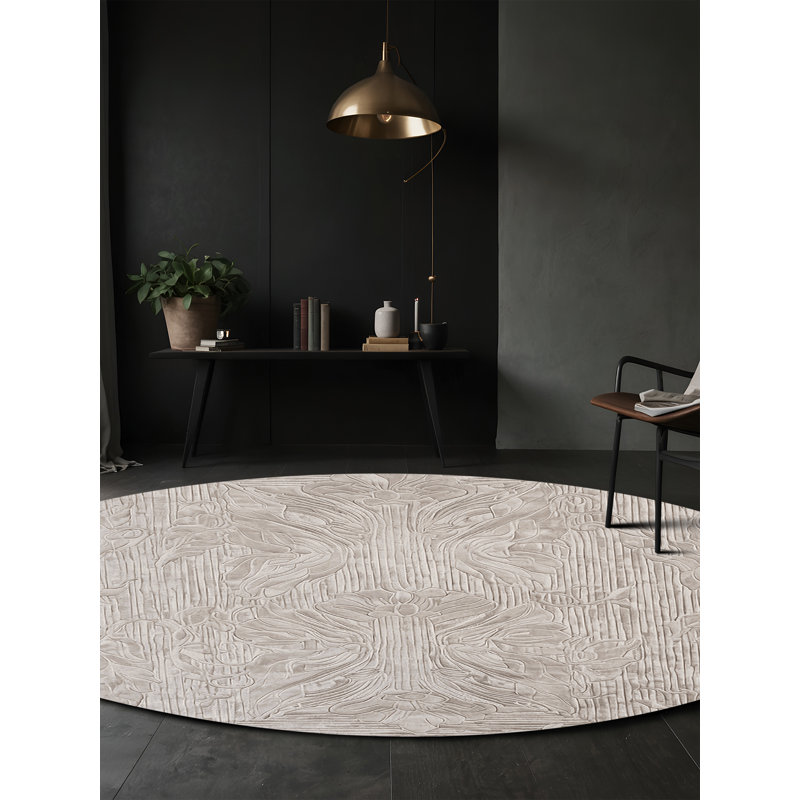 Tapis gris soyeux et moelleux, Rond 3 pi