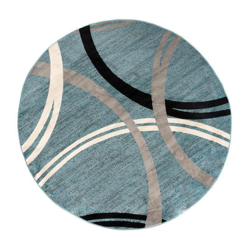 Tapis bleu / gris / noir à motif abstrait Tolchester, Rond 8 pi