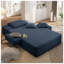 Chaise longue luxueuse en velours côtelé bleu avec coussin à ressorts - Fauteuil inclinable en mousse moelleuse avec 3 coussins pour la chambre à coucher ou le salon-162070104