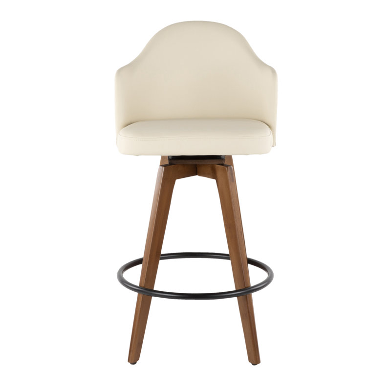 Ahoy Mid-Century Counter Stool In Walnut And Cream Faux Leather By Lumisource, Cream