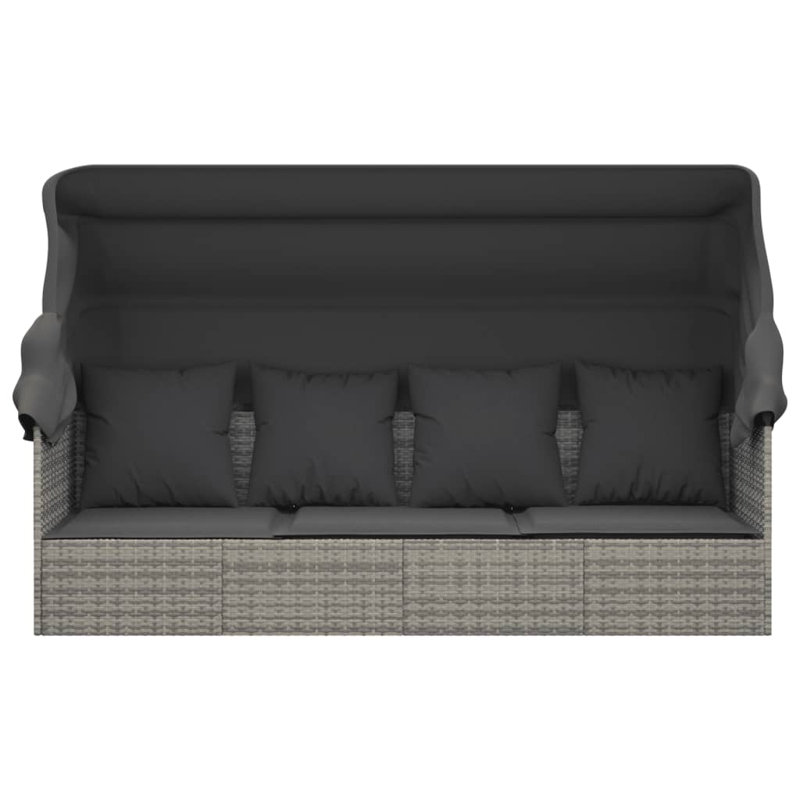 Lit de patio réglable en rotin avec toit et coussins, Gris, Gris