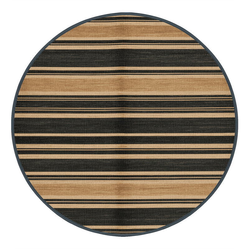  Tapis lavable rayé gris foncé amande, Rond 8 pi