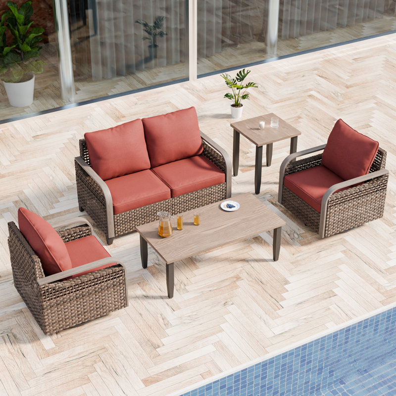 4 - Person Modular Patio Conversation Set with Cushions, Red