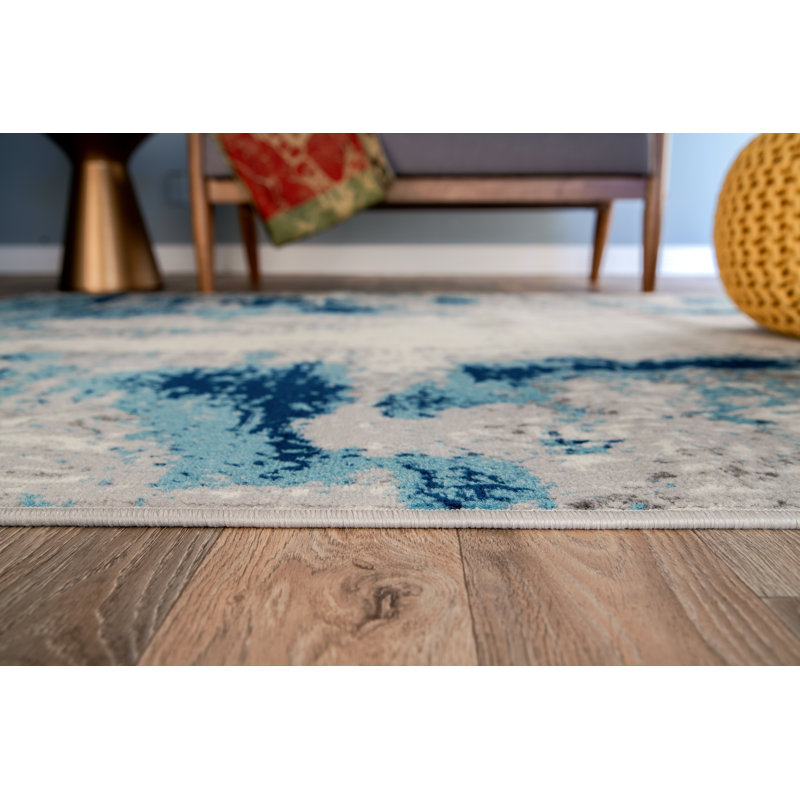 Tapis abstrait bleu / bleu marine / gris, Rectangle 2 pi x 3 pi