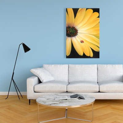Yellow Daisy and Ladybug - Office Floral Canvas for Home Decor