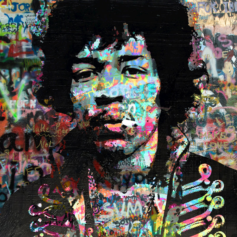 Hendrix par Stephen Chambers - peinture sur toile tendue, H 15 po x l 15 po x P 1,5 po