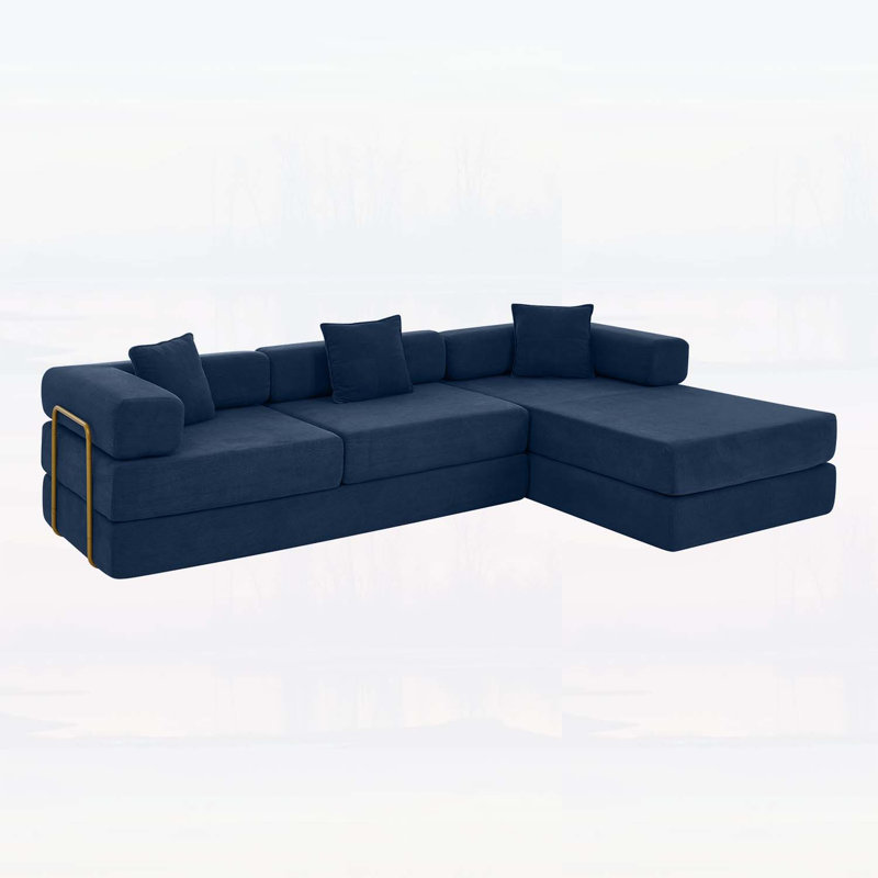 Canapé modulaire de 108 po avec méridienne en L et siège profond pour un confort et un style ultimes, Blue Corduroy, Blue
