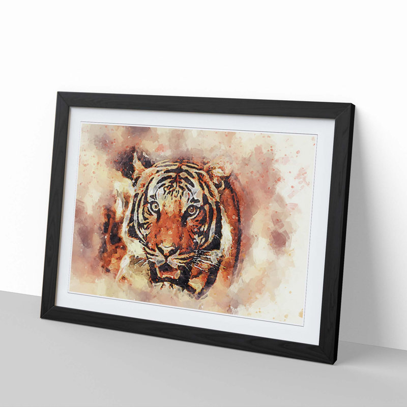 Tiger in Abstract - Picture Frame Painting Print, Black, 60cm H x 91cm W x 2cm D