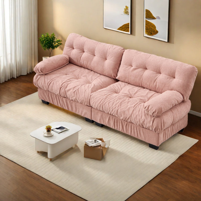 Deep Seat Sectionals, Wood Frame Modern Pink Sofa For Home Living