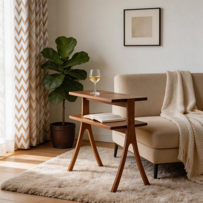 Table d'appoint en bois massif à 2 niveaux