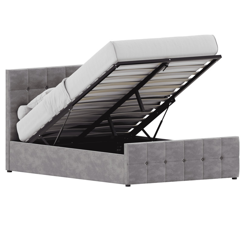Connell Upholstered Ottoman Bed, Double (4'6), Light Grey Velvet